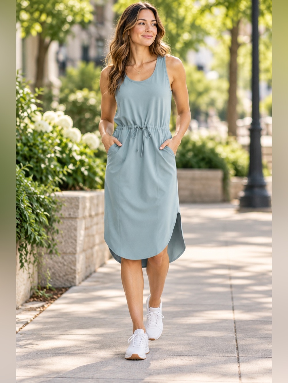 ZELLA In Flight Drawcord Waist Sleeveless Midi Dress S